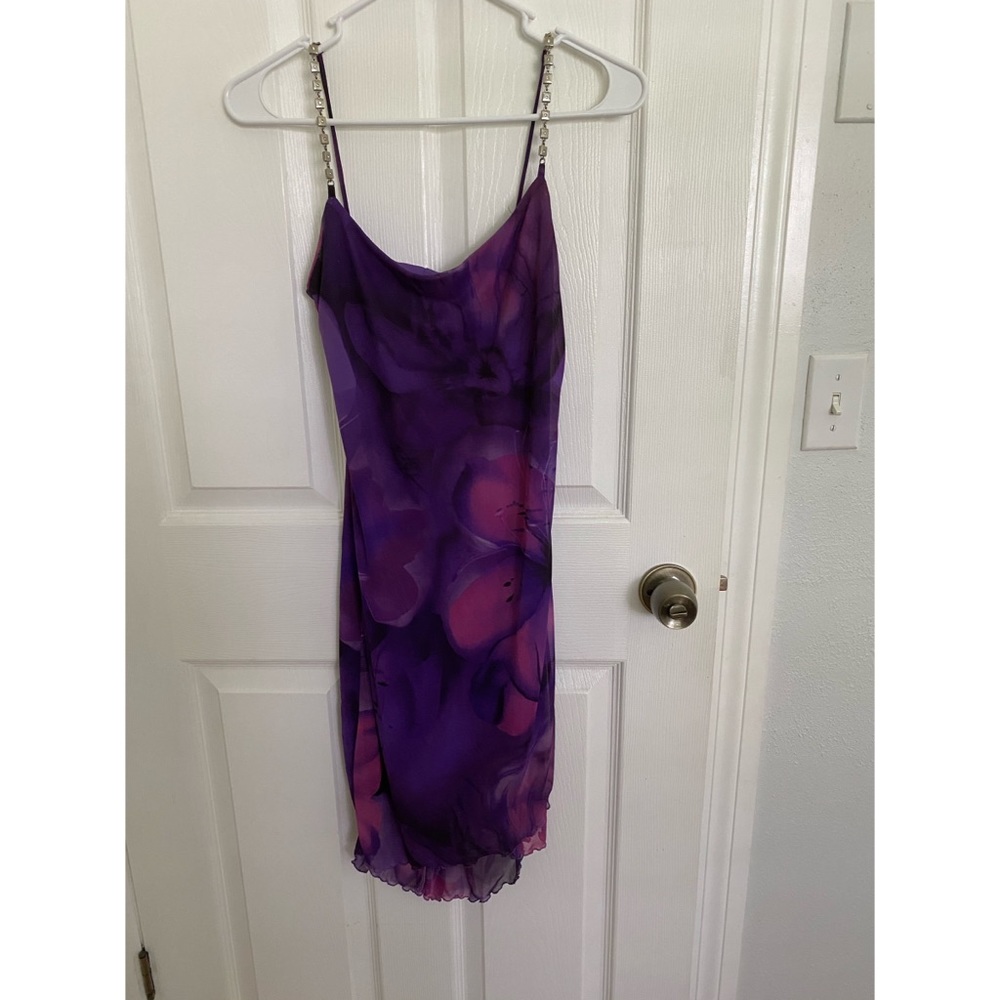 Purple and pink floral spaghetti strap dress